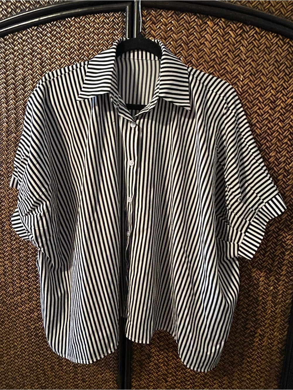 Women’s Black & White Striped Button-Up Shirt